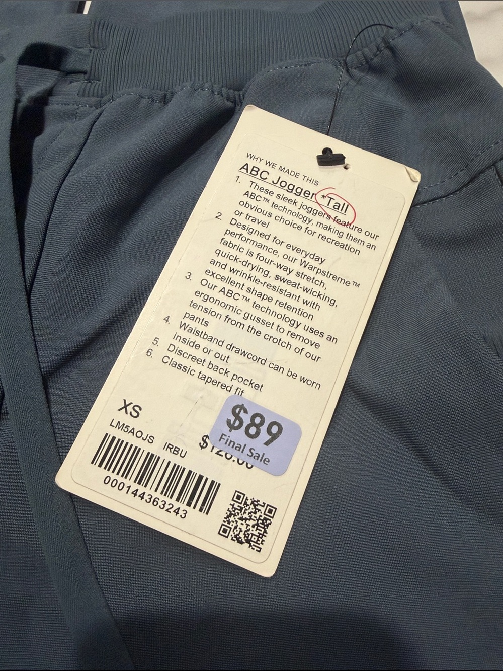 NEW! Men's Lululemon ABC Jogger Warpstreme TALL Size XS NWT - Picture 4 of 7